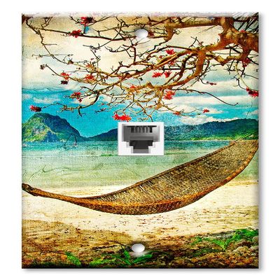 Art Plates - One Port RJ11 - Telephone decorative printed keystone style wall plate. CAT3 - RJ12 Female to Female phone jack. Works for phones, fax, ect. - Hammock by the Beach