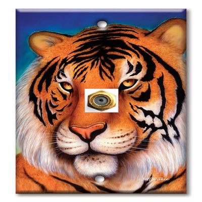 Art Plates - Decorative Printed 1 Port Coax Cable Wall Plate, 3GHz Coaxial Cable Connector, F-Type RG6 - RG59 Cable Extender Male to Male, Gold-Plated - Tiger