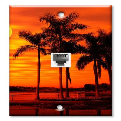 Art Plates - One Port RJ11 - Telephone decorative printed keystone style wall plate. CAT3 - RJ12 Female to Female phone jack. Works for phones, fax, ect. - Orange Sunset on the Beach