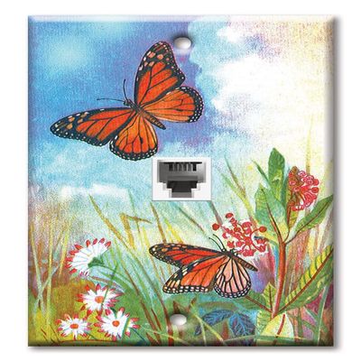 Art Plates - One Port RJ11 - Telephone decorative printed keystone style wall plate. CAT3 - RJ12 Female to Female phone jack. Works for phones, fax, ect. - Butterflies and Flowers