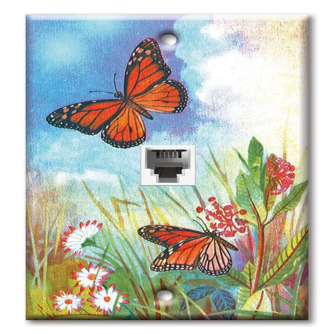 Art Plates - One Port RJ11 - Telephone decorative printed keystone style wall plate. CAT3 - RJ12 Female to Female phone jack. Works for phones, fax, ect. - Butterflies and Flowers
