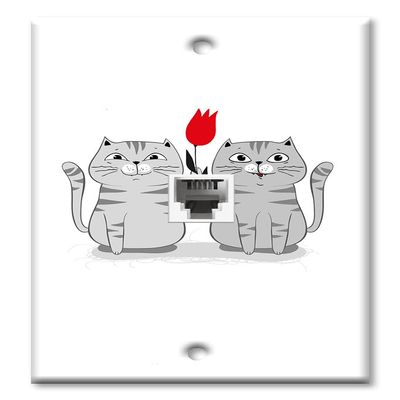 Art Plates - One Port RJ11 - Telephone decorative printed keystone style wall plate. CAT3 - RJ12 Female to Female phone jack. Works for phones, fax, ect. - Spring is Coming - Two Cats