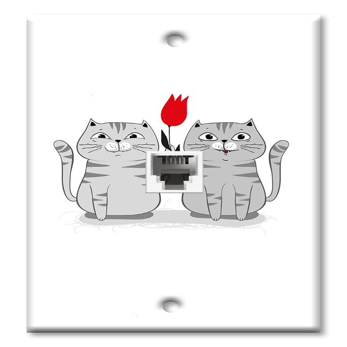 Art Plates - One Port RJ11 - Telephone decorative printed keystone style wall plate. CAT3 - RJ12 Female to Female phone jack. Works for phones, fax, ect. - Spring is Coming - Two Cats