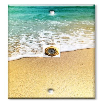 Art Plates - Decorative Printed 1 Port Coax Cable Wall Plate, 3GHz Coaxial Cable Connector, F-Type RG6 - RG59 Cable Extender Male to Male, Gold-Plated - Foamy Waves on the Beach