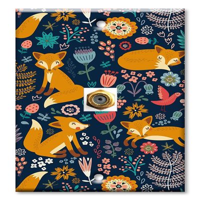 Art Plates - Decorative Printed 1 Port Coax Cable Wall Plate, 3GHz Coaxial Cable Connector, F-Type RG6 - RG59 Cable Extender Male to Male, Gold-Plated - Foxes