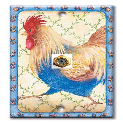 Art Plates - Decorative Printed 1 Port Coax Cable Wall Plate, 3GHz Coaxial Cable Connector, F-Type RG6 - RG59 Cable Extender Male to Male, Gold-Plated - Running Rooster