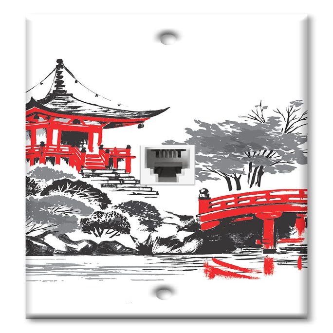 Art Plates - One Port RJ11 - Telephone decorative printed keystone style wall plate. CAT3 - RJ12 Female to Female phone jack. Works for phones, fax, ect. - House by a Bridge