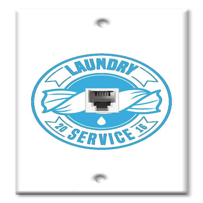 Art Plates - One Port RJ11 - Telephone decorative printed keystone style wall plate. CAT3 - RJ12 Female to Female phone jack. Works for phones, fax, ect. - Laundry Sign