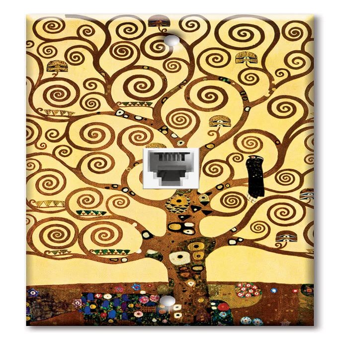 Art Plates - One Port RJ11 - Telephone decorative printed keystone style wall plate. CAT3 - RJ12 Female to Female phone jack. Works for phones, fax, ect. - Klimt: Tree of Life