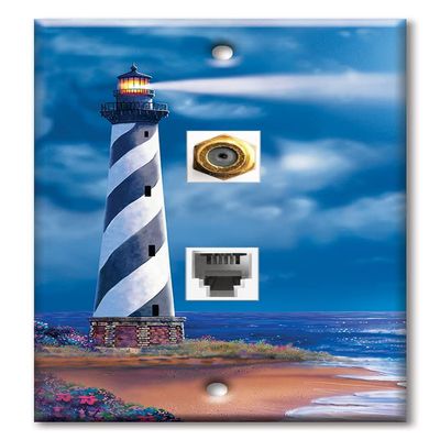 Art Plates - Decorative Printed 2 Port Data Wall Plate, F-Type Coaxial Cable Connector with RJ11 Telephone Connector, Gold-Plated - Cape Hatteras
