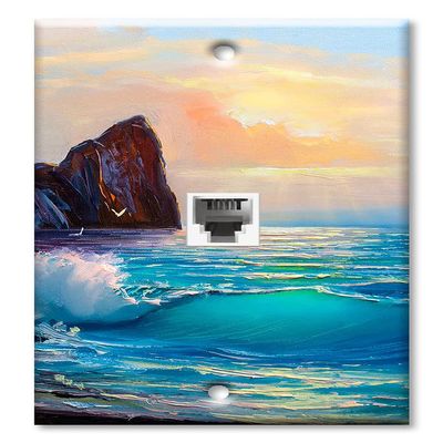 Art Plates - One Port RJ11 - Telephone decorative printed keystone style wall plate. CAT3 - RJ12 Female to Female phone jack. Works for phones, fax, ect. - Cliffside Sunrise