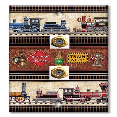 Art Plates - Decorative Printed 2 Port Coax Cable Wall Plate, 3GHz Coaxial Cable Connector, F-Type RG6 - RG59 Cable Extender Male to Male, Gold-Plated - Trains and Signs II