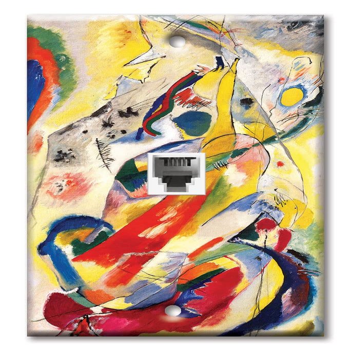 Art Plates - One Port RJ11 - Telephone decorative printed keystone style wall plate. CAT3 - RJ12 Female to Female phone jack. Works for phones, fax, ect. - Kandinsky