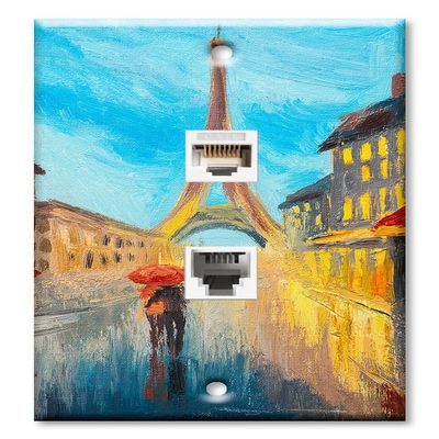 Art Plates - Decorative Printed 2 Port Data Wall Plate - RJ11 Telephone Jack Connector and RJ45 (Cat5, Cat6, Cat7) Ethernet Connector - Gold-Plated Contacts - Pairs in the Rain