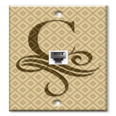 Art Plates - One Port RJ11 - Telephone decorative printed keystone style wall plate. CAT3 - RJ12 Female to Female phone jack. Works for phones, fax, ect. - Letter "C" Monogram