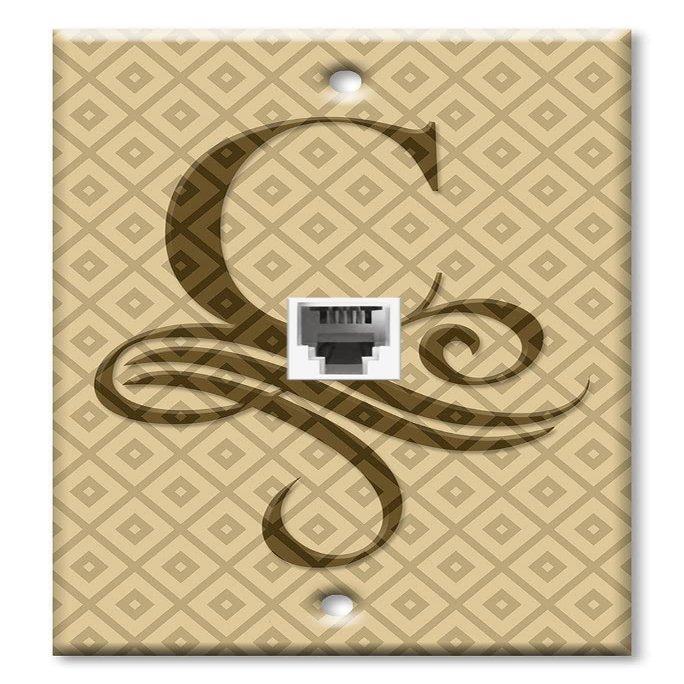 Art Plates - One Port RJ11 - Telephone decorative printed keystone style wall plate. CAT3 - RJ12 Female to Female phone jack. Works for phones, fax, ect. - Letter "C" Monogram