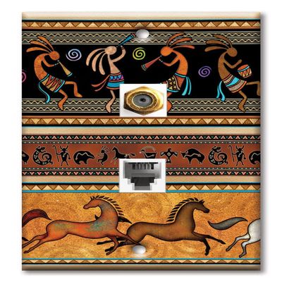 Art Plates - Decorative Printed 2 Port Data Wall Plate, F-Type Coaxial Cable Connector with RJ11 Telephone Connector, Gold-Plated - Southwest Images