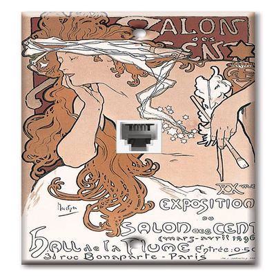 Art Plates - One Port RJ11 - Telephone decorative printed keystone style wall plate. CAT3 - RJ12 Female to Female phone jack. Works for phones, fax, ect. - Mucha: Salon