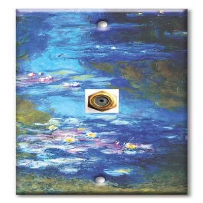 Art Plates - Decorative Printed 1 Port Coax Cable Wall Plate, 3GHz Coaxial Cable Connector, F-Type RG6 - RG59 Cable Extender Male to Male, Gold-Plated - Monet: Irises II