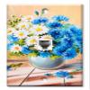 Art Plates - One Port RJ11 - Telephone decorative printed keystone style wall plate. CAT3 - RJ12 Female to Female phone jack. Works for phones, fax, ect. - Blue and White Daises view 1