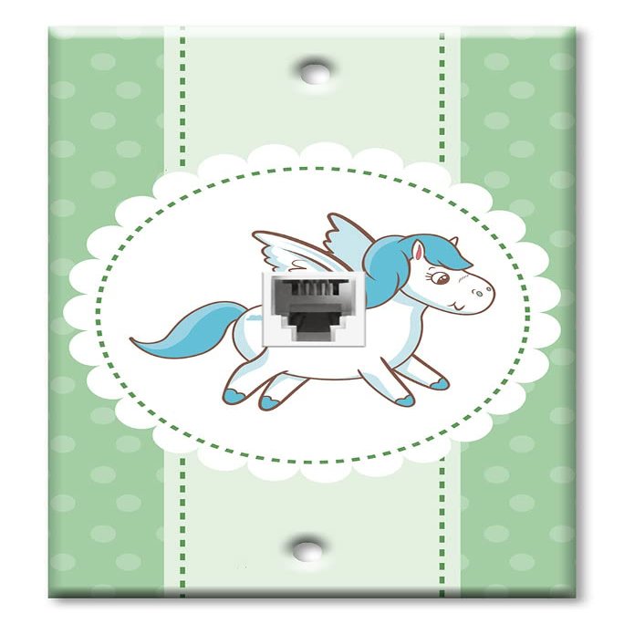 Art Plates - One Port RJ11 - Telephone decorative printed keystone style wall plate. CAT3 - RJ12 Female to Female phone jack. Works for phones, fax, ect. - Flying Horse