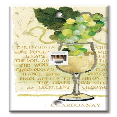 Art Plates - One Port RJ45 Ethernet decorative printed keystone style wall plate. Works with Cat5 through Cat8 cables. Female to Female Connection. - Chardonnay