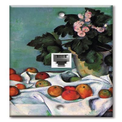 Art Plates - One Port RJ11 - Telephone decorative printed keystone style wall plate. CAT3 - RJ12 Female to Female phone jack. Works for phones, fax, ect. - Cezanne: Apples and Primroses