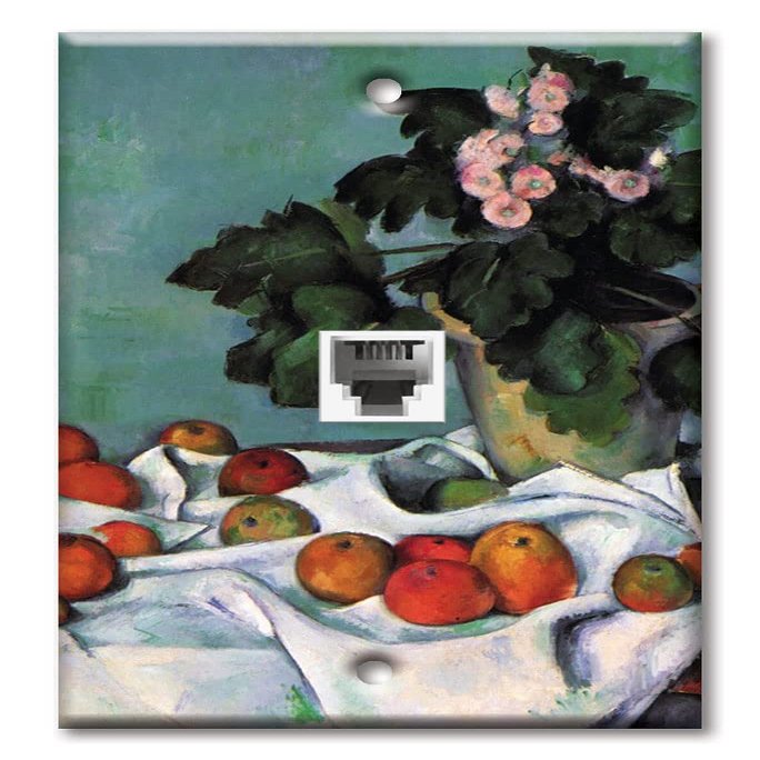 Art Plates - One Port RJ11 - Telephone decorative printed keystone style wall plate. CAT3 - RJ12 Female to Female phone jack. Works for phones, fax, ect. - Cezanne: Apples and Primroses