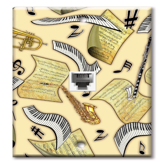 Art Plates - One Port RJ11 - Telephone decorative printed keystone style wall plate. CAT3 - RJ12 Female to Female phone jack. Works for phones, fax, ect. - Music in the Air