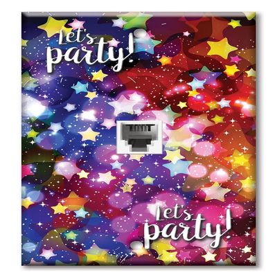 Art Plates - One Port RJ11 - Telephone decorative printed keystone style wall plate. CAT3 - RJ12 Female to Female phone jack. Works for phones, fax, ect. - Party