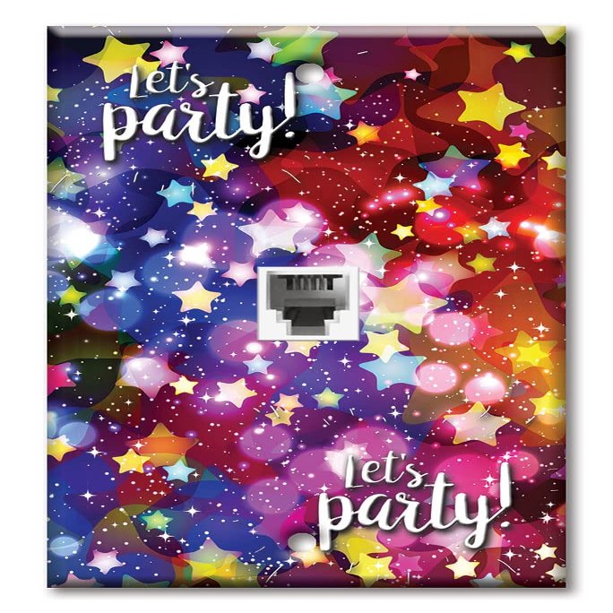 Art Plates - One Port RJ11 - Telephone decorative printed keystone style wall plate. CAT3 - RJ12 Female to Female phone jack. Works for phones, fax, ect. - Party