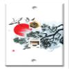 Art Plates - Decorative Printed 2 Port Data Wall Plate, RJ11 Telephone Jack Connector with RJ45 (Cat5, Cat6, Cat7) Ethernet Connector, Gold-Plated - Cranes Flying by a Tree Drawing view 1