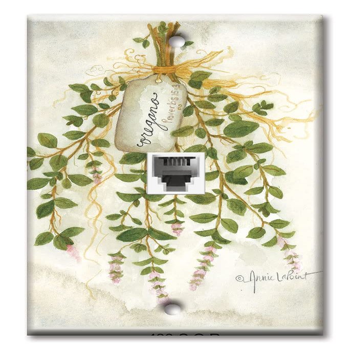 Art Plates - One Port RJ11 - Telephone decorative printed keystone style wall plate. CAT3 - RJ12 Female to Female phone jack. Works for phones, fax, ect. - Oregano