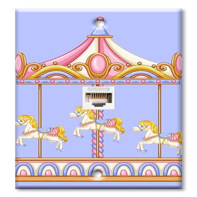 Art Plates - One Port RJ45 Ethernet decorative printed keystone style wall plate. Works with Cat5 through Cat8 cables. Female to Female Connection. - Carousel