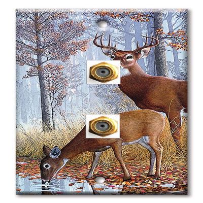 Art Plates - Decorative Printed 2 Port Coax Cable Wall Plate, 3GHz Coaxial Cable Connector, F-Type RG6 - RG59 Cable Extender Male to Male, Gold-Plated - Deer