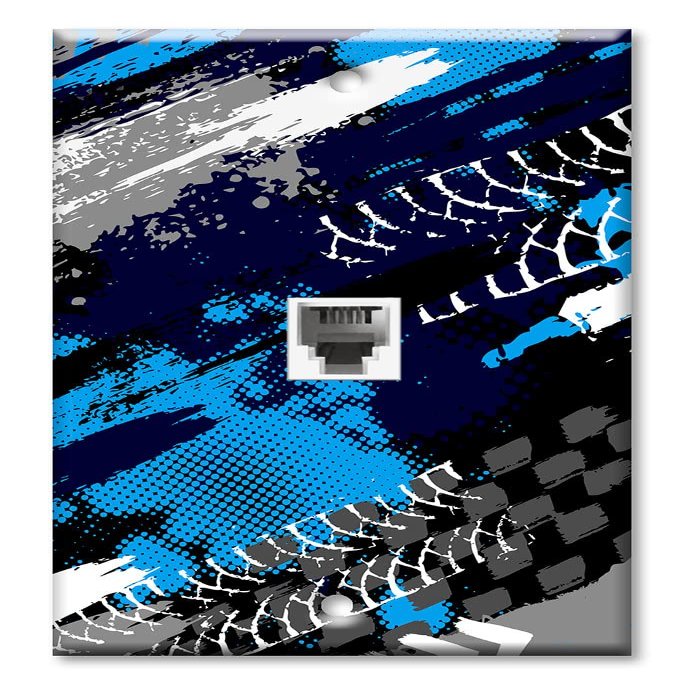 Art Plates - One Port RJ11 - Telephone decorative printed keystone style wall plate. CAT3 - RJ12 Female to Female phone jack. Works for phones, fax, ect. - Tire Tracks
