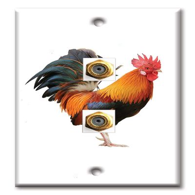 Art Plates - Decorative Printed 2 Port Coax Cable Wall Plate, 3GHz Coaxial Cable Connector, F-Type RG6 - RG59 Cable Extender Male to Male, Gold-Plated - Rooster