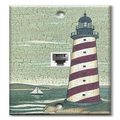Art Plates - One Port RJ11 - Telephone decorative printed keystone style wall plate. CAT3 - RJ12 Female to Female phone jack. Works for phones, fax, ect. - Cape Lighthouse