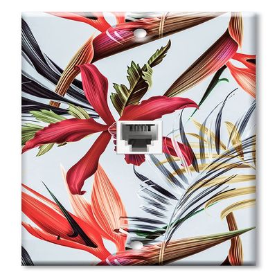 Art Plates - One Port RJ11 - Telephone decorative printed keystone style wall plate. CAT3 - RJ12 Female to Female phone jack. Works for phones, fax, ect. - Colorful Palm Fronds