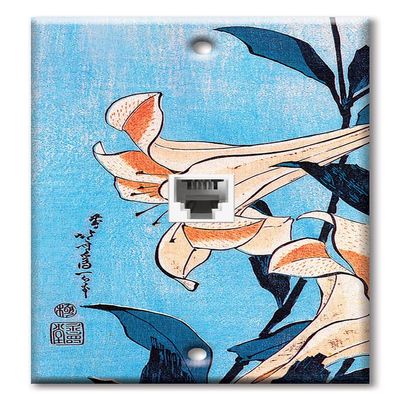 Art Plates - One Port RJ11 - Telephone decorative printed keystone style wall plate. CAT3 - RJ12 Female to Female phone jack. Works for phones, fax, ect. - Hokusai: Lilies
