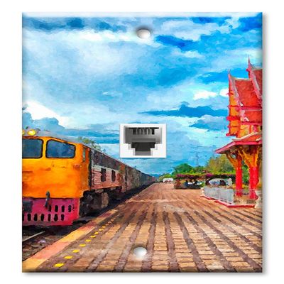 Art Plates - One Port RJ11 - Telephone decorative printed keystone style wall plate. CAT3 - RJ12 Female to Female phone jack. Works for phones, fax, ect. - Train Painting
