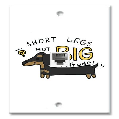 Art Plates - One Port RJ11 - Telephone decorative printed keystone style wall plate. CAT3 - RJ12 Female to Female phone jack. Works for phones, fax, ect. - Dachshund - Short Legs, Big Attitude