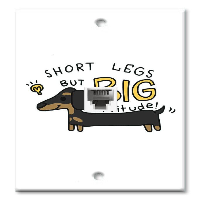 Art Plates - One Port RJ11 - Telephone decorative printed keystone style wall plate. CAT3 - RJ12 Female to Female phone jack. Works for phones, fax, ect. - Dachshund - Short Legs, Big Attitude