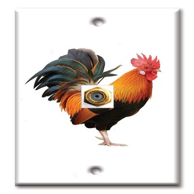 Art Plates - Decorative Printed 1 Port Coax Cable Wall Plate, 3GHz Coaxial Cable Connector, F-Type RG6 - RG59 Cable Extender Male to Male, Gold-Plated - Rooster
