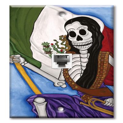 Art Plates - One Port RJ11 - Telephone decorative printed keystone style wall plate. CAT3 - RJ12 Female to Female phone jack. Works for phones, fax, ect. - Patria O Muerte