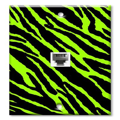 Art Plates - One Port RJ45 Ethernet decorative printed keystone style wall plate. Works with Cat5 through Cat8 cables. Female to Female Connection. - Green Zebra