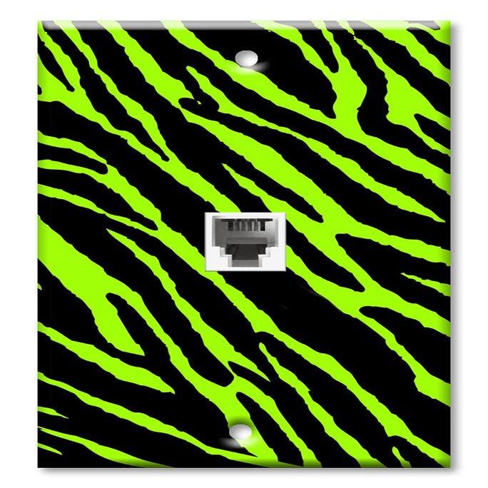 Art Plates - One Port RJ45 Ethernet decorative printed keystone style wall plate. Works with Cat5 through Cat8 cables. Female to Female Connection. - Green Zebra