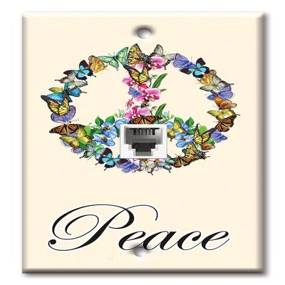 Art Plates - One Port RJ11 - Telephone decorative printed keystone style wall plate. CAT3 - RJ12 Female to Female phone jack. Works for phones, fax, ect. - Holiday Peace
