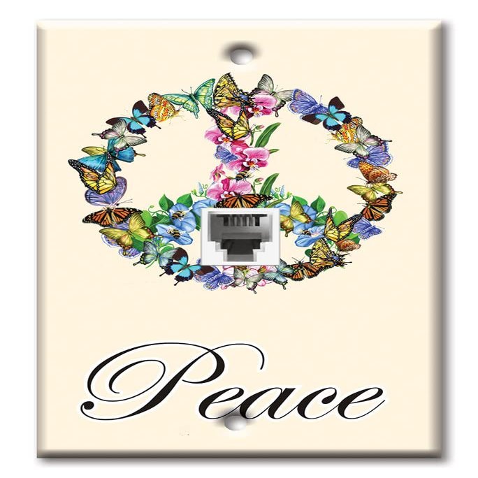 Art Plates - One Port RJ11 - Telephone decorative printed keystone style wall plate. CAT3 - RJ12 Female to Female phone jack. Works for phones, fax, ect. - Holiday Peace