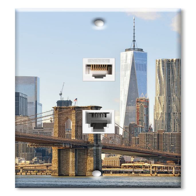 Art Plates - Decorative Printed 2 Port Data Wall Plate - RJ11 Telephone Jack Connector and RJ45 (Cat5, Cat6, Cat7) Ethernet Connector - Gold-Plated Contacts - New York III